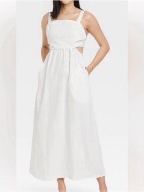 White Linen Maxi Dress with Side Cutouts
